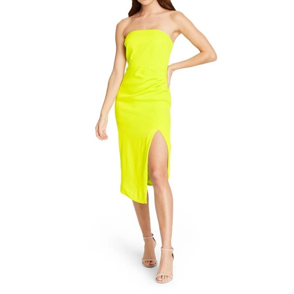 Cushnie x Target Neon Yellow Strapless “Flaw” Front Ruching Split Dress size 4